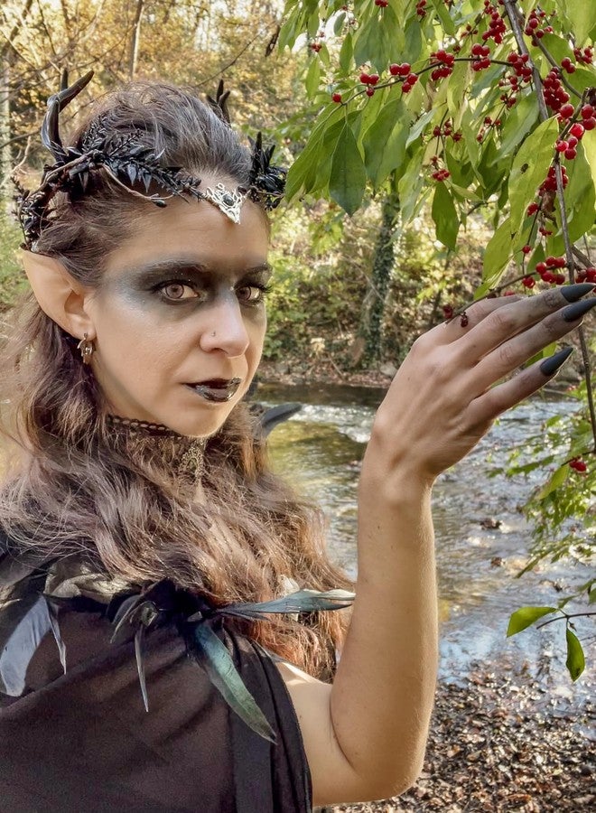 MOSTORY Gothic Black Antler Crown - Dark Elf Headpiece Forest Fairy Headband Fae Deer Horns Circlet for Women Renaissance Renfaire Cosplay Goth Wedding Halloween - Image 2